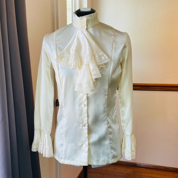 Miss H Vintage Silky Ivory Lace Blouse - Picture 1 of 8